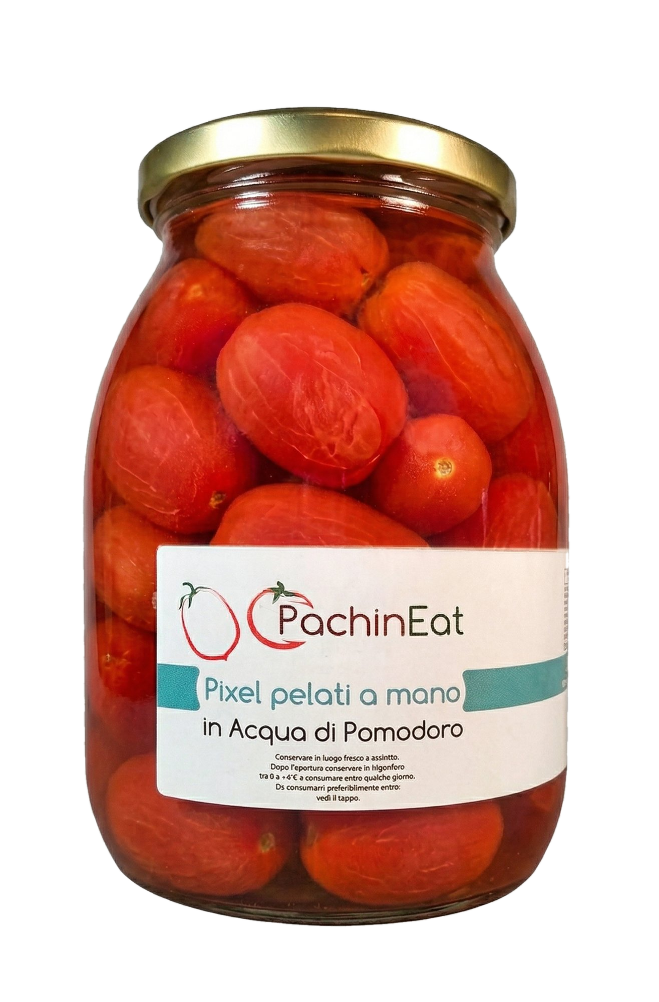 Vaso di Pixel pelati a mano in acqua di pomodoro